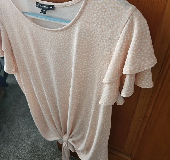 Adrianna Papell Pale Pink Tie-Front Ruffle Sleeve Blouse - Picture 5 of 5